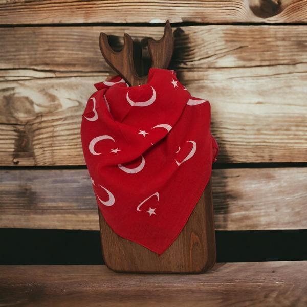 Ay Yıldız Desenli Fular Türk Bayraklı Bandana 50-50 cm Büyük Ay yıldız Mendil Kol Sargı Fular - Image 1