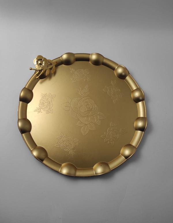 Japon Rüzgar Gülü Kulplu Yuvarlak Tepsi 28*28 cm Gül Motif Tepsi - Image 1