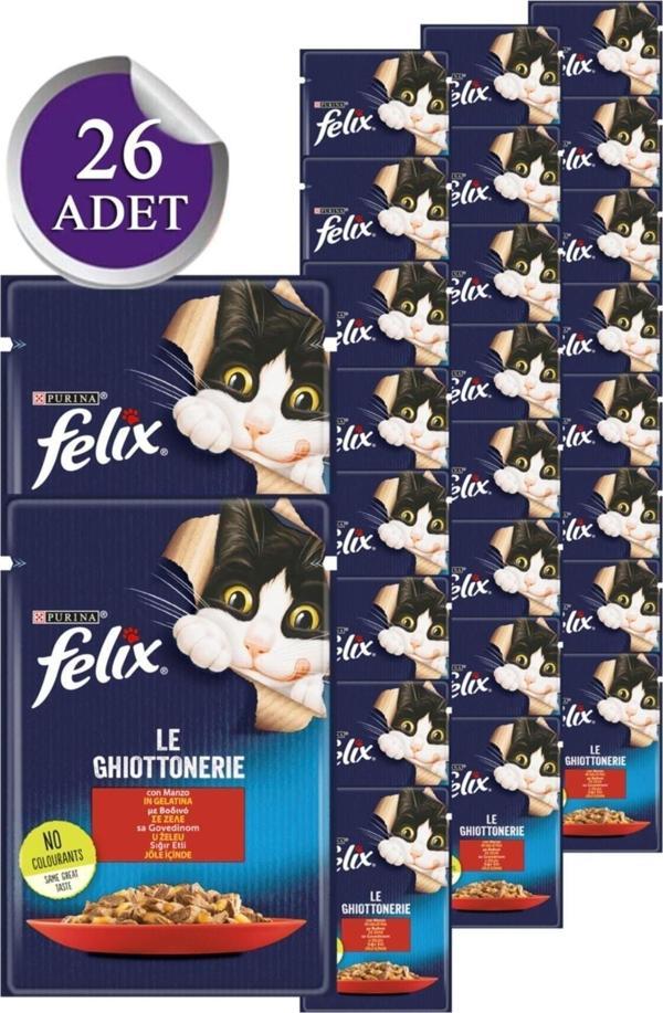 FELIX Sensations Taze Jöle Içerisinde Domates Soslu Sığır Etli Yetişkin Konserve Kedi Maması 26 x 85 G - Image 1