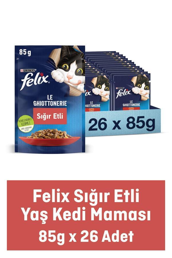 FELIX Sensations Taze Jöle Içerisinde Domates Soslu Sığır Etli Yetişkin Konserve Kedi Maması 26 x 85 G - Image 1