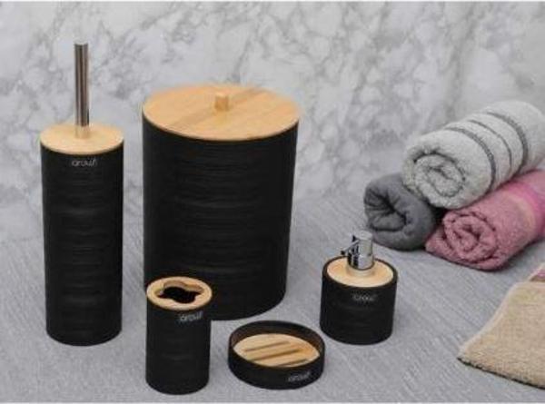 Rossel Premium Bambu Kapaklı Akrilik 6 Parça Banyo Seti Siyah Giulia  DC1.TR-3717 - Image 1