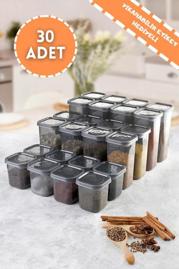 Rossel Premium Lüks Füme 30'lu Erzak Saklama Kabı Etiket Hediyeli - Image 1