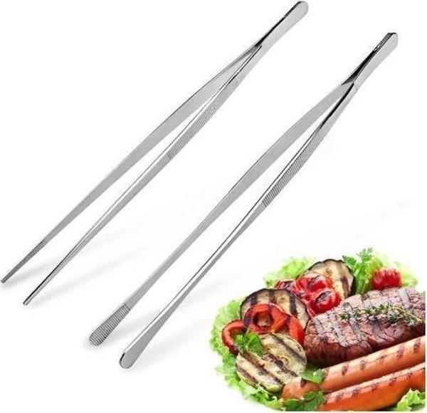 30 cm Paslanmaz Çelik Cımbız Maşa Barbekü Et Maşası İnce Profesyonel Maşa Buz Maşası - Image 1
