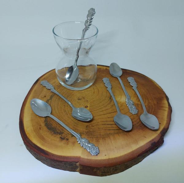 6 Adet Gül Saplı Çay Kaşığı  Paslanmaz Dekoratif Çay Kaşığı 6 lı Lüx Çay Kaşığı 11 cm Çay Kaşığı - Image 1