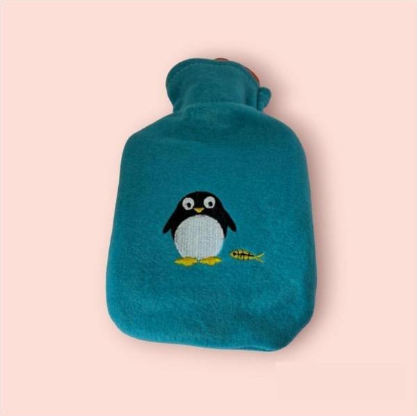 Çocuk Polarlı Sıcak Su Torbası Mavi Sevimli Penguen Mini Sıcak Su Torbası Yıkanabilir 22-14 cm - Image 1
