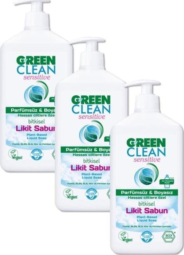 Green Clean Hassas Ve Alerjik Ciltlere Özel Parfümsüz  Boyasız Likit Sabun 500 ml 3'lü - Image 1