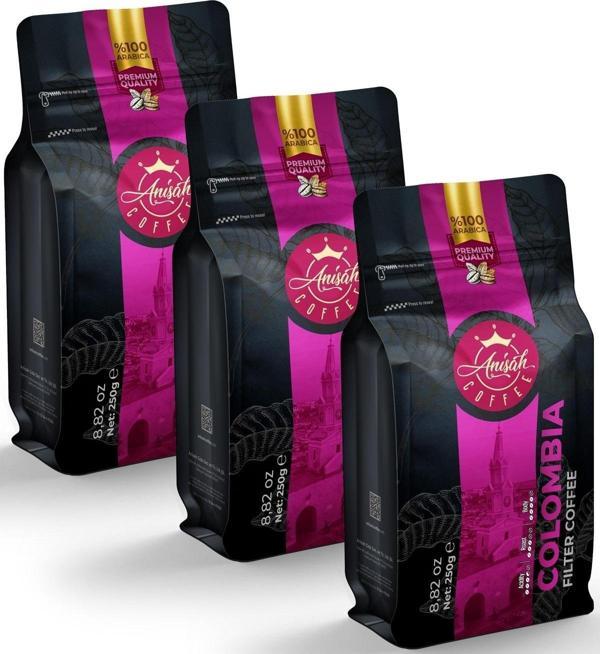 Anisah Coffee Kolombiya Filtre Kahve 3*250 gram - 3'lü Paket - Image 1