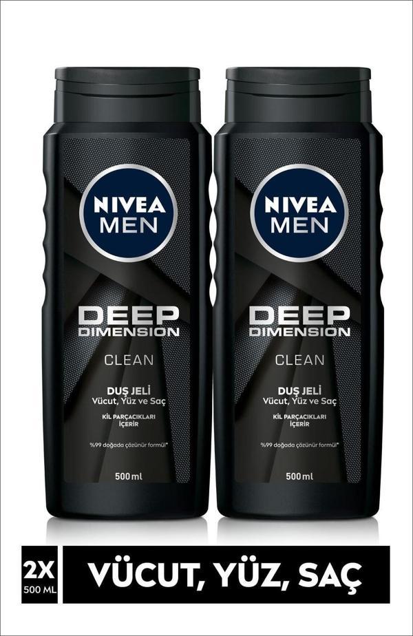 Nivea MEN Erkek Duş Jeli, Deep Dimension 500 mlx2Adet, Vücut,Yüz,Saç için Temizleme ve Bakım - Image 1