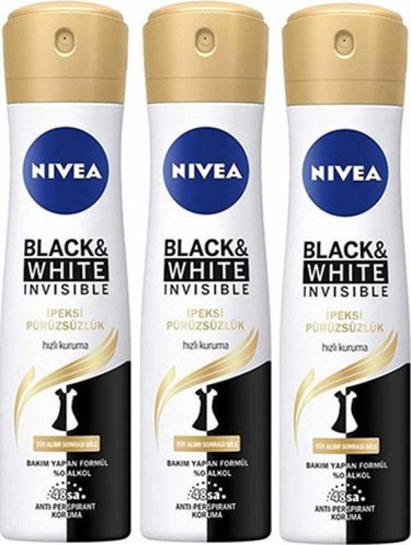 Nivea Invisible Black & White Ipeksiz Pürüzsüzlük 150 ml Deodorant X 3 - Image 1