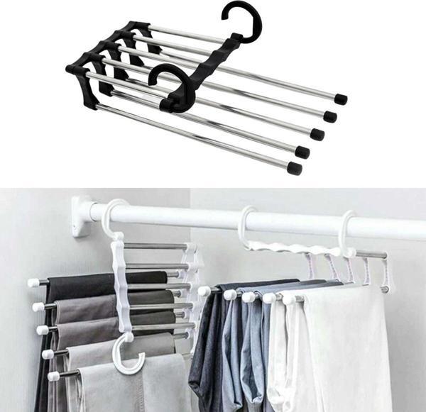 Sebura Pantolon Kravat Askısı Hareketli Askı Dolap Içi Düzenleyici Metal Askılık 5 Li Dolap Içi Askılık - Image 1