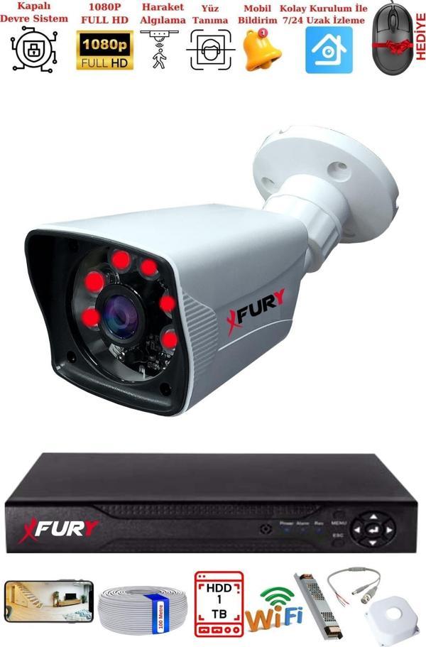 FURY 1 Kameralı 2MP Full HD Görüntü 6 Atom Led Gece Görüşlü Dış Mekan Güvenlik Kamerası Seti 1TB - Image 1
