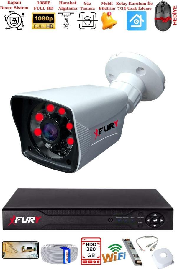 FURY 1 Kameralı 2MP Full HD Görüntü 6 Atom Led Gece Görüşlü Dış Mekan Güvenlik Kamerası Seti 320GB - Image 1