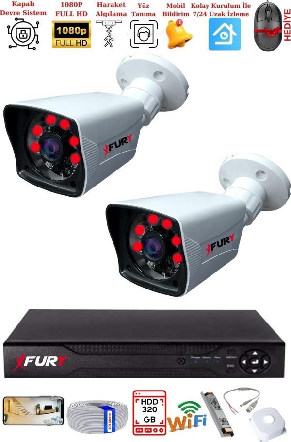 FURY 2 Kameralı 2MP Full HD Görüntü 6 Atom Led Gece Görüşlü Dış Mekan Güvenlik Kamerası Seti 320GB - Image 1