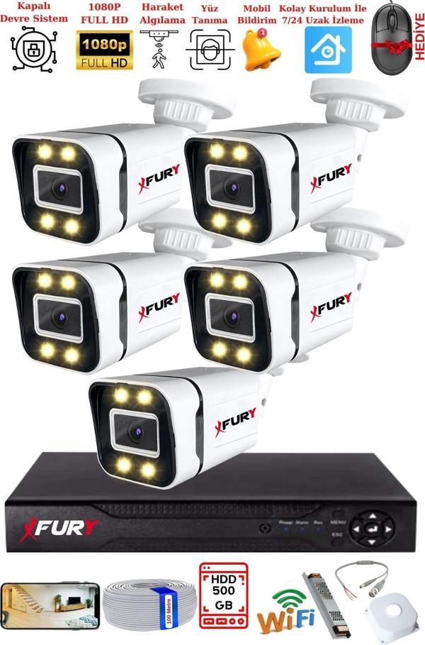 FURY 5 Kameralı 1080P Görüntü Gece Renkli Full Hd 4 x Ultra Led Gece Renkli Güvenlik Kamerası Seti 500GB - Image 1
