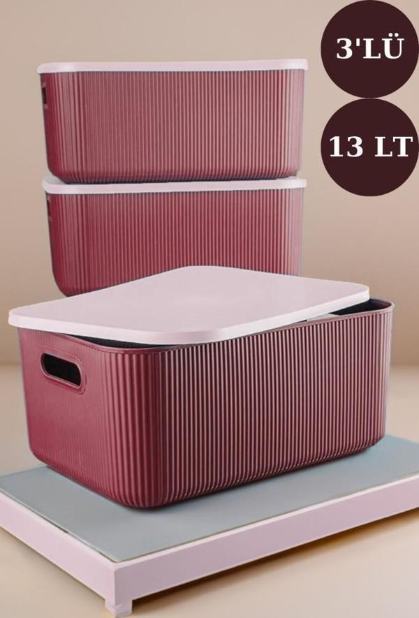 Digithome Shell 3’lü Kapaklı Çok Amaçlı Dikdörtgen Organizer Kutu 13 Lt Mor – LV-341 C320.037 - Image 1