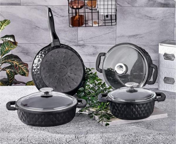 Taç Carabella Cam Kapak Döküm 7 Parça Tencere Seti Siyah TAC-3817 - Image 1