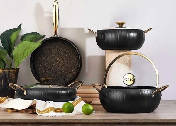 Oms Meridian Granit Siyah Gold 7 Parça Tencere Seti 3528 - Image 1