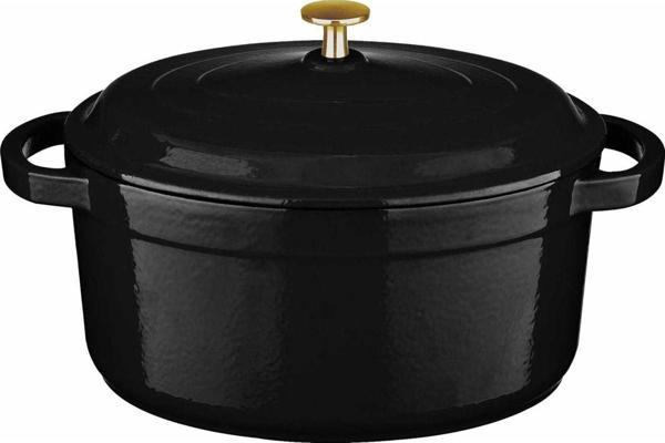 Leggno Flame Derin Döküm Tencere Siyah Altın Kulplu 24cm - Image 1