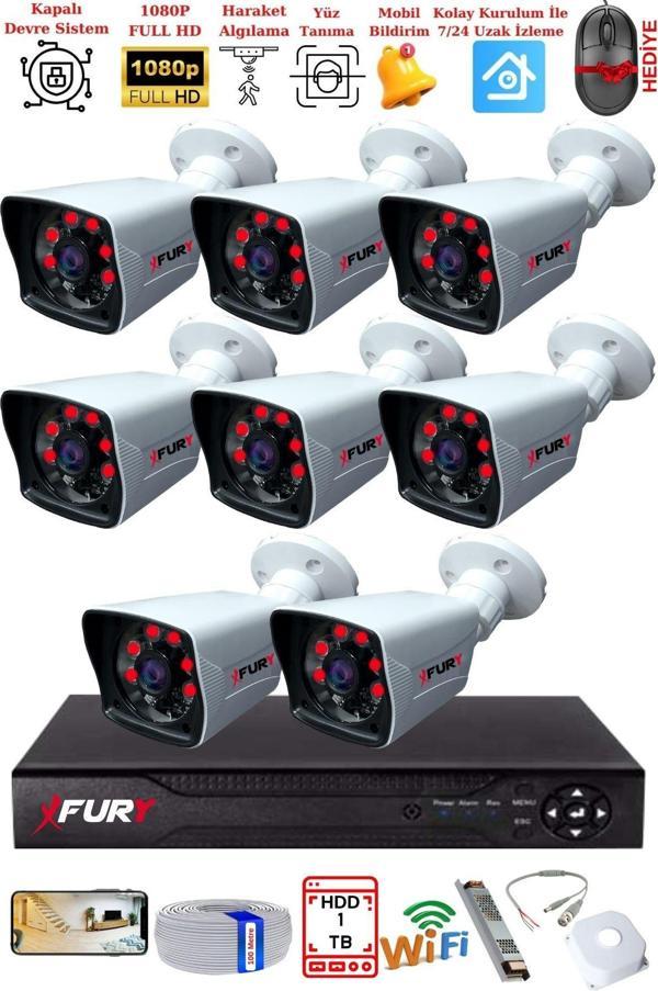 FURY 8 Kameralı 2MP Full HD Görüntü 6 Atom Led Gece Görüşlü Dış Mekan Güvenlik Kamerası Seti 1TB - Image 1