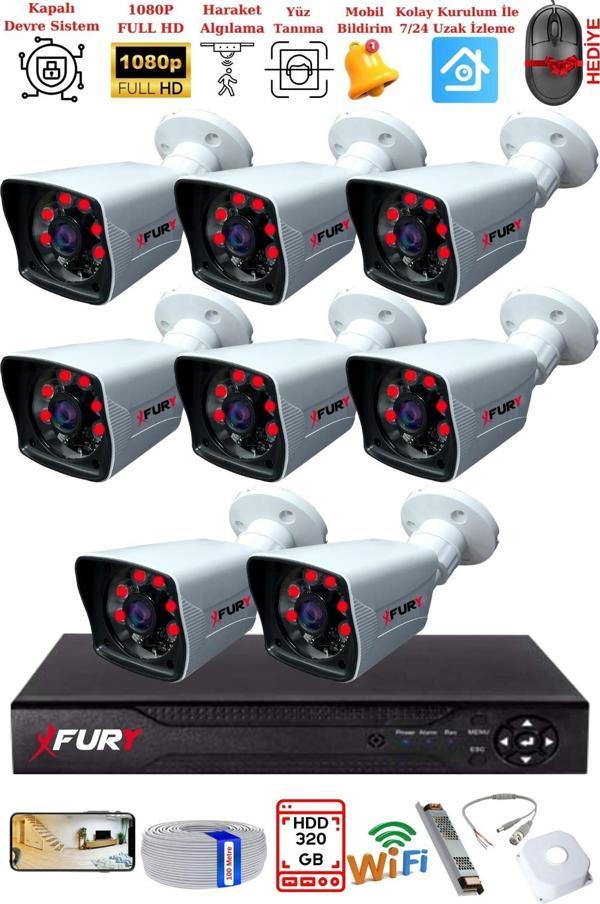 FURY 8 Kameralı 2MP Full HD Görüntü 6 Atom Led Gece Görüşlü Dış Mekan Güvenlik Kamerası Seti 320GB - Image 1