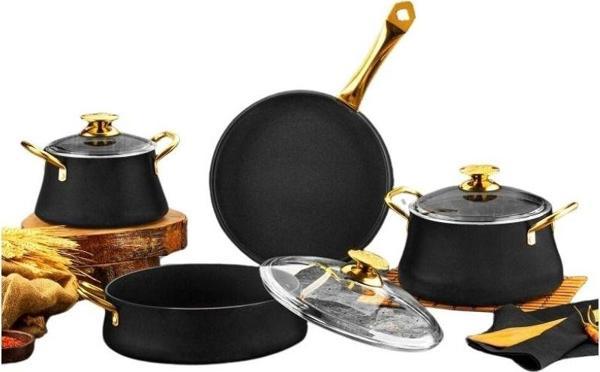 Özlife Lotus 7 Parça Siyah Granit Tencere Seti - Image 1