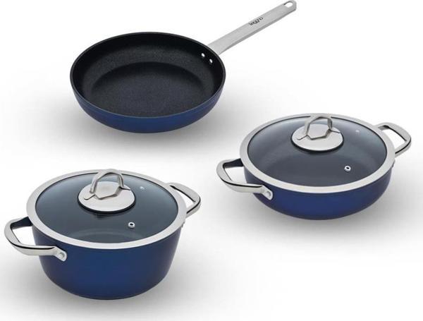 Leggno Master Daily Metalik Mavi 5 Parça Set-Derin Tencere 22 cm + Sığ Tencere 26 cm + Tava 26 cm - Image 1