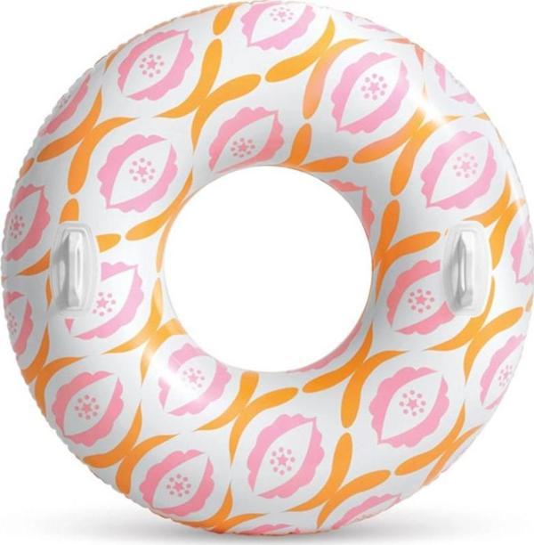 İntex Tutmaçlı Pembe-Turuncu Renkli Desenli Simit 114 Cm - Image 1