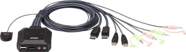 2 Port USB DisplayPort KVM (Keyboard/Video Monitor/Mouse) Switch, Masaüstü Tip, KVM bağlantı kablosu - Image 1