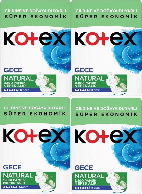 Kotex Natural Gece Hijyenik Ped 14'lü 4 Adet - Image 1