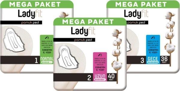 Lady Fit Ladyfit Pamuk Hijyenik Ped Normal 48'li Uzun 40'lı Gece 36'lı Mega Avantajlı Paket - Image 1