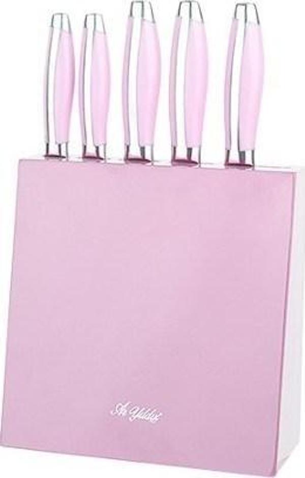 Aryıldız Standlı 5 Prç Bıçak Seti Pembe - Image 1