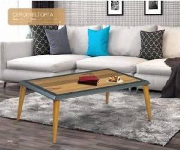 Orta Sehpa  OSM ÇERÇEVE Model Parlak Ceviz gri  Kayın torna retro ayak El Yapım - Image 1