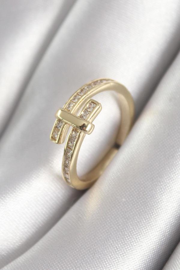 Pirinç Gold Renk Zirkon Taşlı Kadın Yüzük  - Image 1