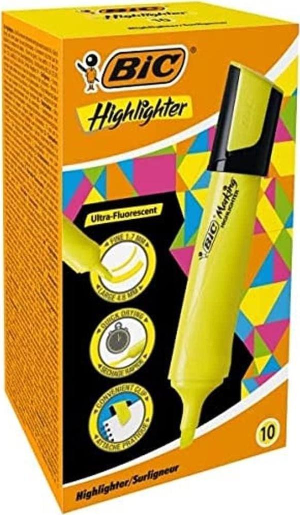 Bic Marking Flat Highlighter Fosforlu Kalem (İşaret Kalemi) Sarı 517962 (10 Lu Paket) - Image 1