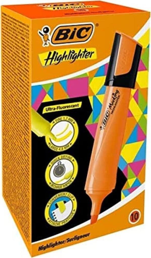Bic Marking Flat Highlighter Fosforlu Kalem (İşaret Kalemi) Turuncu 517961 (10 Lu Paket) - Image 1