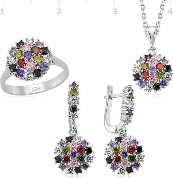 Gümüş Renkli Taşlı Bayan Set - Image 1