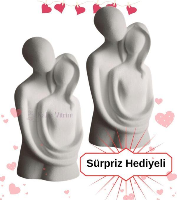 Sevgililer Günü Özel Hediye Sarılan Çift Biblo 2 li Renk Beyaz - Image 1