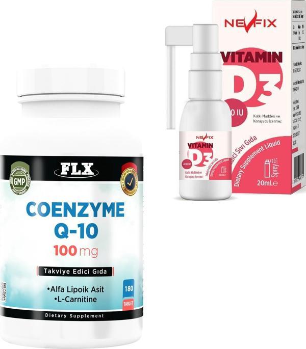 Flx  nbspcoenzyme Q10 L-Carnitine Cla 180 Tablet  Nevfix Vitamin D3 400 Iu 20 ml - Image 1