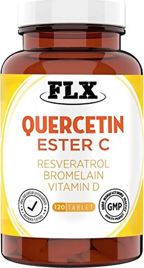 FLX 120 Tablet Kuersetin Quercetin Kuşburnu Magnezyum Ester C Vitaminini Vitamin D Resveratrol Bromelain Complex - Image 1