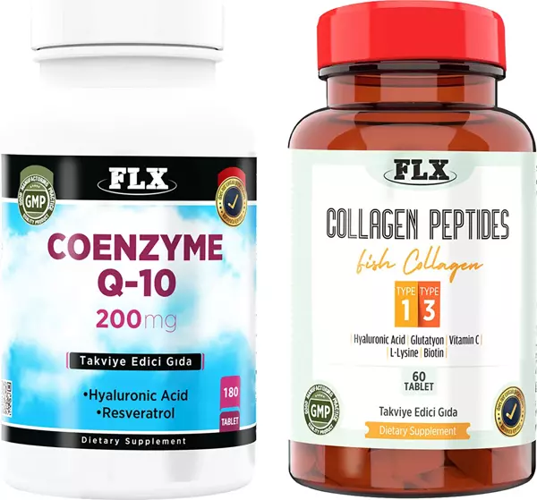Flx Coenzyme Koenzim Q-10 200 Mg Hyaluronik Asit Resveratrol 180 Tablet   Balık Kollajeni Tip 1-3 Collagen 60 Tablet - Image 1
