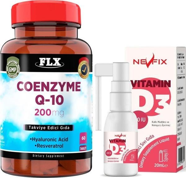 Flx Coenzyme Q-10 200 Mg 60 Tablet  Nevfix Vitamin D3 400 Iu 20 ml - Image 1