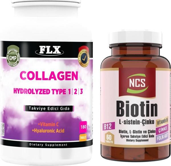 FLX Collagen Kollajen Tip 1-2-3 Hyaluronik Asit Vitamin C 180 Tablet+Biotin 60 Tablet - Image 1