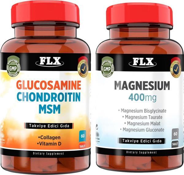 FLX Glukosamine Kondroitin Msm 60 Tablet   Magnezyum Magnesium Elementleri Complex 400 Mg 60 Tablet - Image 1