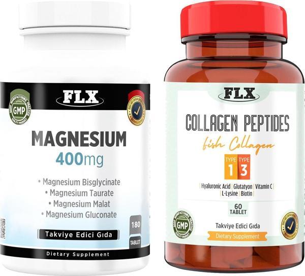 Flx Magnesium Bisglisinat Malat Taurat Glukonat 180 Tablet   Collagen Peptides Tip 1-3 Balık Kolajeni 60 Tablet - Image 1