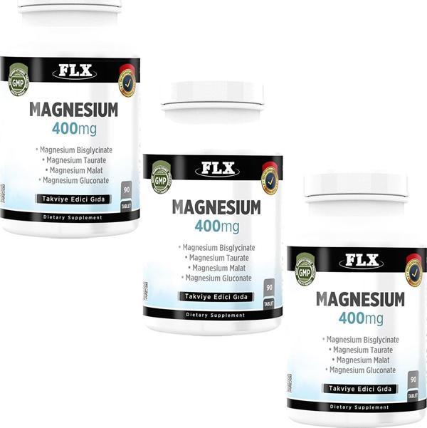 FLX Magnezyum Magnesium Elementleri Complex 400 Mg 3 Kutu 90 Tablet - Image 1