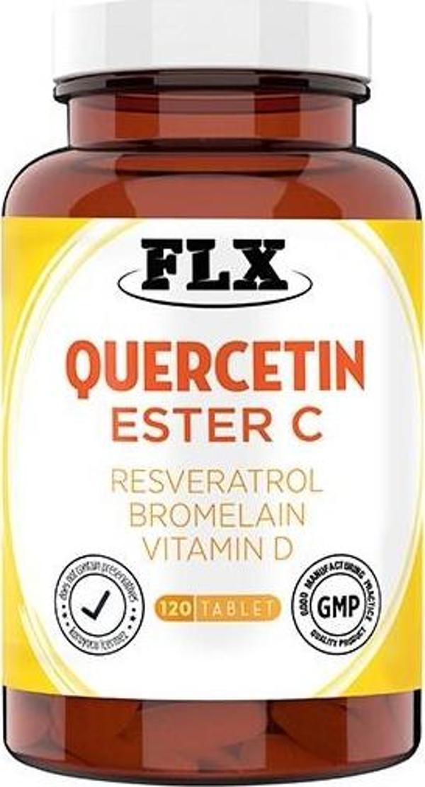 FLX Quercetin Complex Kuersetin Ester C Vitamin D Aserola Rutin Resveratrol Magnezyum Bromelain 120 Tablet - Image 1
