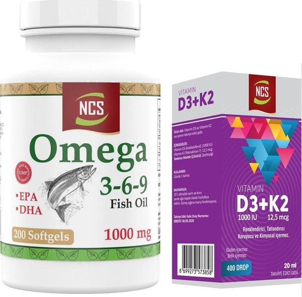 Omega 3-6-9 Fish Oil 1000MG 200 Softgels+Vitamin D3 K2 20 ml - Image 1