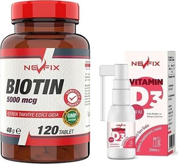 Nevfix Biotin 5000 Mcg 120 Tablet Nevfix Vitamin D3 Sıvı Sprey - Image 1