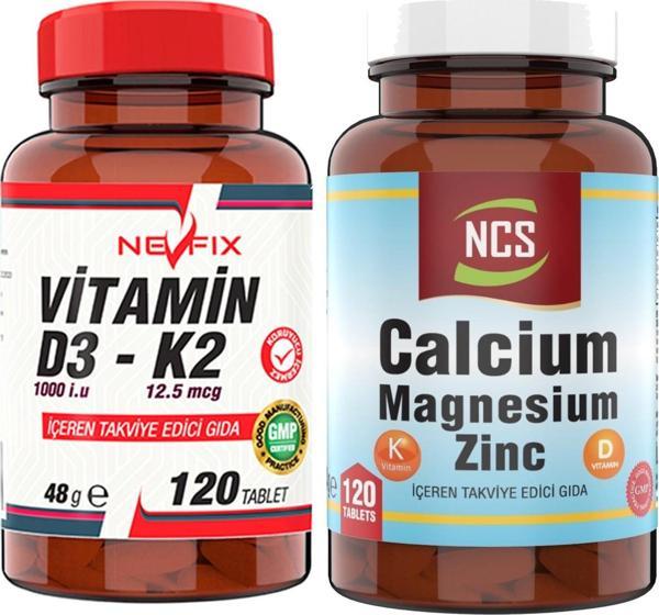 Nevfix Calcium Magnesium Çinko D K Kalsiyum Vitamin Nevfix Vitamin D3-K2 120 Tablet - Image 1