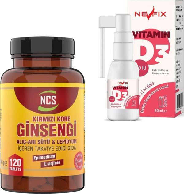 Nevfix Kırmızı Kore Ginseng 120 Tablet Vitamin D3 400 Iu Sprey 20 ml - Image 1